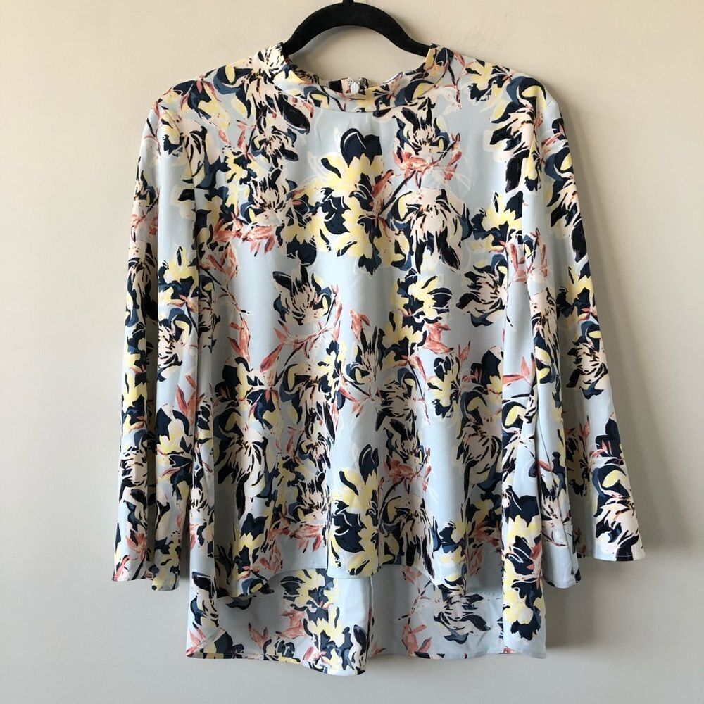 Halogen Floral Mock Neck Wide Sleeve Blouse